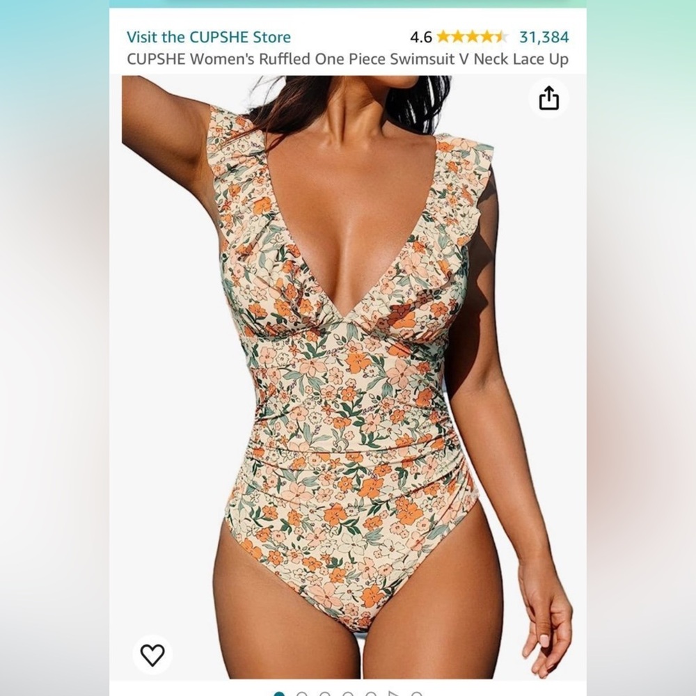 CUPSHE Women's Ruffled One Piece Swimsuit V Neck Lace Up Large